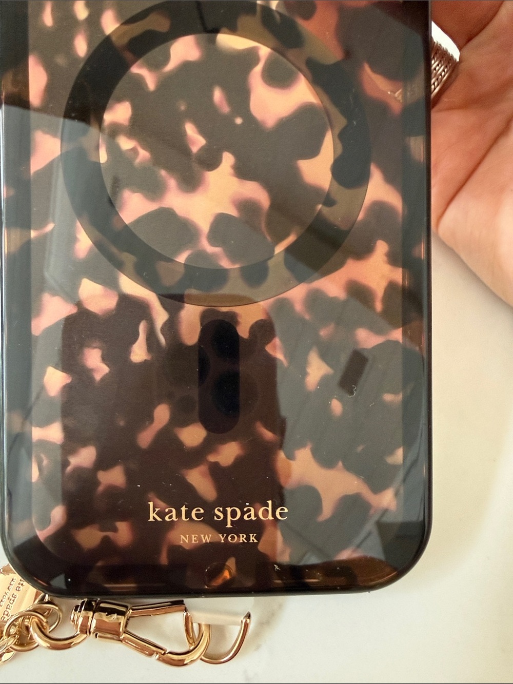 kate spade Tortoise Print iPhone 15 Pro Max Phone Case with Gold Chain Strap - Picture 2 of 5